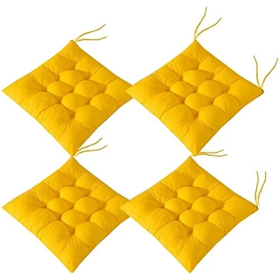 Imagen de BRIXBEE 4 Almohadillas Suaves para Silla, Asiento de Silla con Lazos, Cojines sillas Comedor jardín, Patio, Cocina, (Amarillo, 45 x cm)
