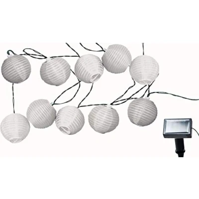 Imagen de Spetebo Guirnalda de luces blancas para fiestas, con 10 farolillos jardín en color blanco, iluminación fiestas al aire libre, LED