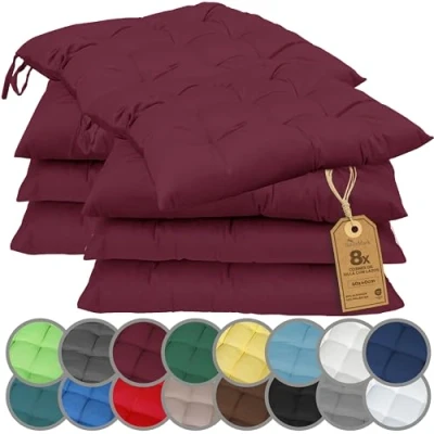 Imagen de NatureMark Paquete de 8 Cojines para Silla con Lazos, tamaño 40x40 cm, cojín Asiento Relleno, Rojo Burdeos