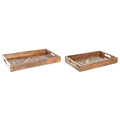 Imagen de DKD Home Decor Juego de bandejas, Madera, marrón, Estándar