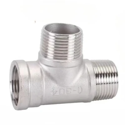 Imagen de BCOMFY 1 Pieza Macho + Hembra roscado 3 vías T Conector de tubería 1/4 &quot;3/8&quot; 1/2 &quot;3/4&quot; &quot;1 1/4&quot; &quot;2&quot; BSP SS304 Acero Inoxidable(3/8&quot;)