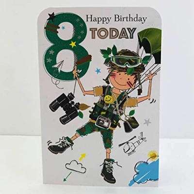 Imagen de Jonny Javelin Boy Tarjeta de felicitación cumpleaños para 8 años, diseño paracaídas