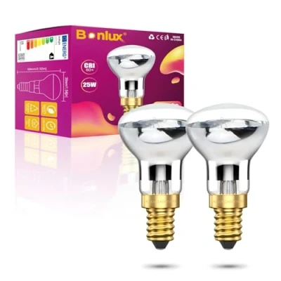 Imagen de Bonlux 2x E14 R39 25W Bombilla de Lava Lampara Reflector Focos Regulable Lamp SES Edison Luz Cálida 2400 2600K Ángulo Haz Amplio 360 Grados 240V