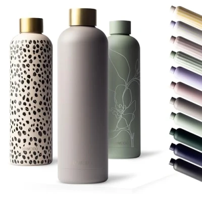 Imagen de MAMEIDO Botella termica 500ml agua acero inoxidable antigoteo, sin BPA, termo para bebidas frías y calientes (Taupe Grey Gold, 0,5l)