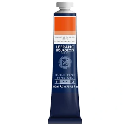 Imagen de Lefranc Bourgeois 301811 Pintura al óleo fina de calidad, resistente a la luz y consistencia uniforme, tubo 200 ml, ideal para lienzos tableros pintura, Tono naranja cadmio