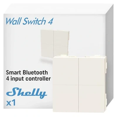 Imagen de Shelly BLU Wall Switch 4 Interruptor de pared Bluetooth, Control dispositivos inteligentes inalàmbrico, Multi clic, Encriptación fuerte, Compatible con Home Assistant, app iOS y Android, sin Placa