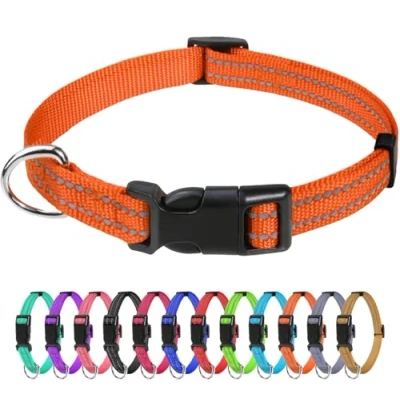 Imagen de TagME Collar Perro Ajustable,Collar Nylon Reflectante,para Caminar Correr Entrenamiento,para Cachorro,Naranja,1.0cm De Ancho