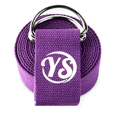 Imagen de Yoga Studio Correa de yoga, 2,5 m, extra larga, algodón orgánico, ajustable, con anillo en D, para ejercicio, pilates, baile, entrenamiento, gimnasio, terapia física, color morado