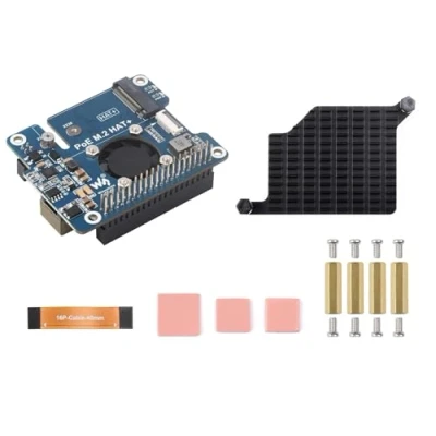 Imagen de PCIe To M.2 with PoE Hat Compatible Raspberry Pi 5,Supports NVMe Protocol 2230/2242 Size Solid State Drive,Supports IEEE 802.3af/at Network Standard