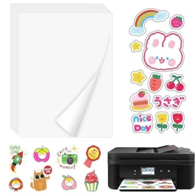 Imagen de JINJUMEI 10 Hojas de Papel Adhesivo para Imprimir, Vinilo Imprimir A4 Imprimible Transparente Impresoras Láser e Inyección Tinta