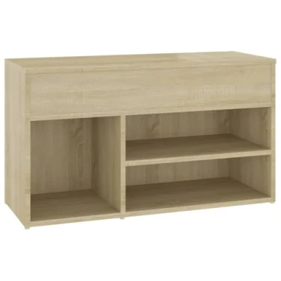 Imagen de vidaXL Banco Zapatero Estante de Zapatos Armario Organizador Celosía Pasillo Entrada Vestíbulo Almacenaje Contrachapada Color Roble Sonoma 80x30x45cm