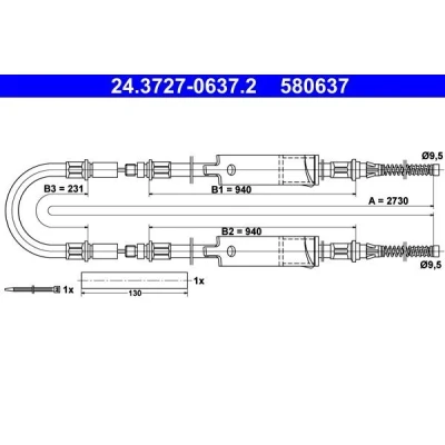 Imagen de ATE 24.3727 0637.2 Cable de Freno Mano 2730 FORD: Transit Mk4 Bus, Furgón
