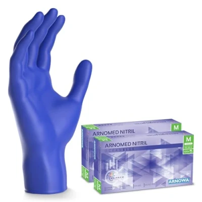 Imagen de ARNOMED guantes nitrilo talla M, azul océano, de nitrilo, 200 unidades (2 cajas), desechables sin polvo, goma látex, en tallas S, L y XL