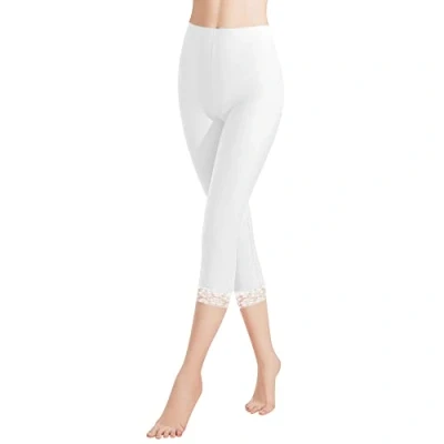 Imagen de Libella Leggings 3/4 Pantalones con Encaje Capri de Algodón Cintura Alta Coloridos Fitness Slim Blanco XXL 4166