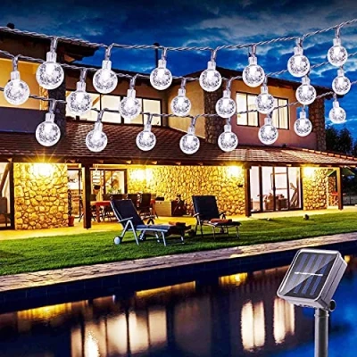 Imagen de Guirnalda Luces exterior solares, BrizLabs 6.5M 30 LED Cadena de impermeable 8 modos Iluminación, para interiores y exteriores jardín, navidad, terraza, patio, fiestas, Blanco Frio