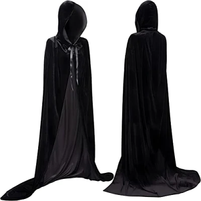 Imagen de YIHELU Capa Negra con Capucha, de Carnaval, Larga Terciopelo Unisex, para Cosplay Party Halloween Carnival Vampire bruja