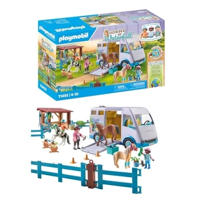 Imagen de PLAYMOBIL Horses of Waterfall 71493 Escuela móvil de equitación, Aprendizaje lúdico la Aventuras en el Rancho Waterfall, detallados Juguetes para niños a Partir 4 años