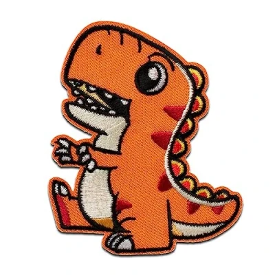 Imagen de Mono Quick Dino naranja animal Parches Termoadhesivos Bordados Aplique Para Ropa, Tamaño: 7,2 x 6 cm