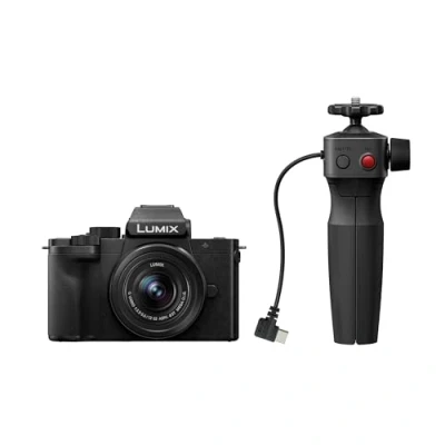 Imagen de Panasonic Lumix DC G100DVEGK Cámara Micro Cuatro Tercios sin Espejo con Lente G Vario 12 32mm F3.5 5.6 y Trípode DMW SHGR2, 20.3MP, Vídeo 4K 30p/FHD 60, Vlogging, Carga USB C, Negro