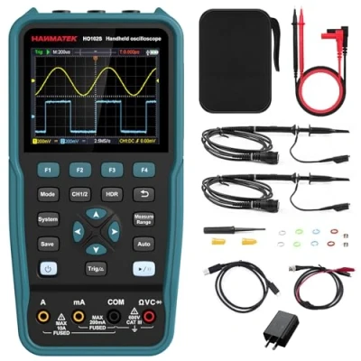 Imagen de 100Mhz Osciloscopio Digital, Mini TFT de 3,5&quot;, y Multímetro 2 IN 1, Pantalla Retroiluminada, Función Autocalibración, 7 Medidas Automáticas, Memoria