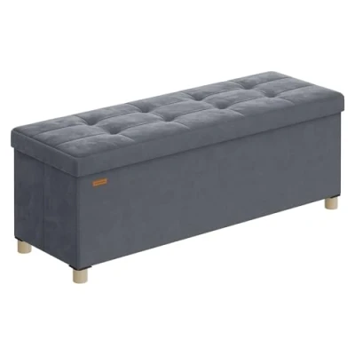 Imagen de SONGMICS Puff Almacenaje, Banco Plegable, 38 x 110 40 cm, Reposapiés, 112 L, Superficie de Terciopelo, para Dormitorio, Sala Estar, Gris Pizarra LSF0518G02