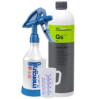 Imagen de detailmate Kwazar Pulverizador de 360 grados, limpiador universal Koch Chemie Green Star, 1 l, vaso medidor 50 ml