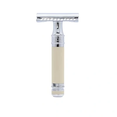 Imagen de Edwin Jagger DES87RCBLAMZ Maquinilla de afeitar manual mango corto y doble filo, ecológica reutilizable, para hombres mujeres, crema o jabón (recubierta goma color marfil)
