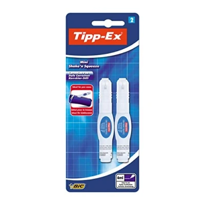 Imagen de BIC Tipp Ex Mini Shake`n Squeeze Pack de 2 bolígrafos correctores líquidos, 4 ml
