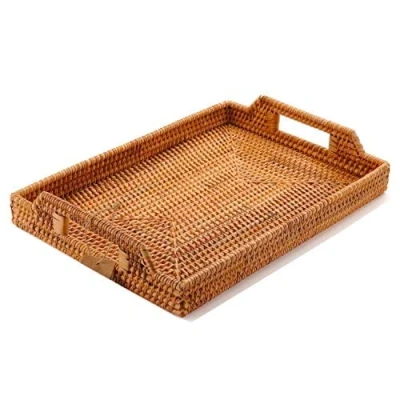 Imagen de YANGQIHOME Bandeja de Ratán con Asas, Servicio Mimbre para el Desayuno, Bebidas, Refrigerios (37cm)