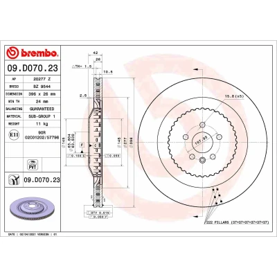 Imagen de BREMBO 09.D070.23 disco de freno 396 26 5 ventilación interna, dos piezas revestido LAND ROVER: Range Rover Velar