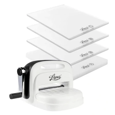 Imagen de Estampadora y troqueladora de Papus, incluye 4 placas plástico máquina para troquelar estampar manualidades con papel cartón, scrapbooking
