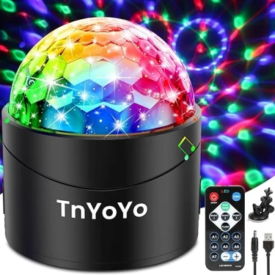 Imagen de Luces Discoteca, 7 Colores RGB Bola de Discoteca con Control Remoto, 360 Activadas por Sonido, 3W Lampara para Fiestas, Cumpleaños, Bodas