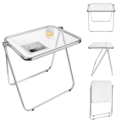 Imagen de OHMG mesa plegable, plegable de acrílico transparente, mesas pícnic, ideal para oficina pequeña, auxiliar o escritorio pequeño ordenador, oficina,