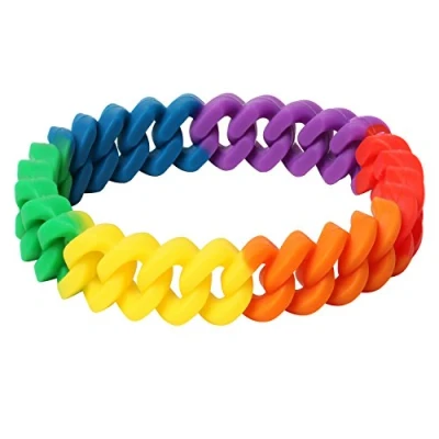 Imagen de TRIXES Brazalete Arcoíris de Silicona Trenzada Accesorio para los Eventos y Festivales del Orgullo Gay LGBT la Amistad Hombres o Mujeres Multicolor Trenzado Resistente al Agua
