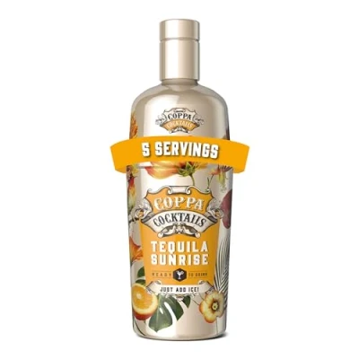 Imagen de COPPA COCKTAILS Tequila Sunrise 700 ml, Cóctel Clásico de Tequila, con Blanco, un Toque Ron y Zumo Naranja, Sabor Agrio Dulce, Color Naranja Turbio, 10% Volumen Alcohol