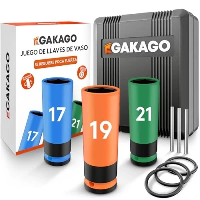 Imagen de Gakago Juego de llaves vaso para tornillos rueda 17mm 19mm 21mm con protección llanta plástico inserto llave 1/2 pulgada dinamométricas y impacto