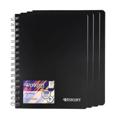 Imagen de Westcott E 730891 00 cuaderno de espiral (A5, cuadriculado, 4 unidades, 200 páginas, A5, perforado con papel premium 80 g/m², espiral, tapa plástico)