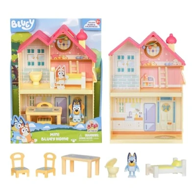 Imagen de BLUEY Set de Juego Pequeña casa compacta con asa Transporte. Tres Piezas. Cocina, Dormitorio y baño. Incluye: Figura 5 Elementos