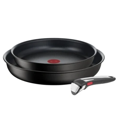 Imagen de Tefal Ingenio Eco Resist On Juego 3 piezas: sartenes 24/28 cm + mango extraíble, diseño apilable, revestimiento antiadherente antiarañazos, apto nevera y horno, sin PFOA, todas las cocinas