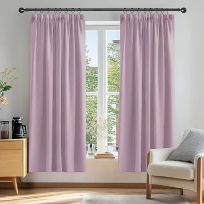Imagen de Deconovo Cortinas Dormitorio Moderno Tela Suave Gruesa para Ventanas de Habitación Juvenil con Fruncido 2 Piezas 132x229cm Rosa Claro