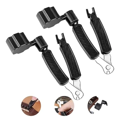 Imagen de Enrollador de Cuerdas para Guitarra, Herramienta Multifuncional 3 en 1 Guitarra: Manivela Ajustar las + Cortador Extractor Pines, Bajo Guitarra(2Pcs)