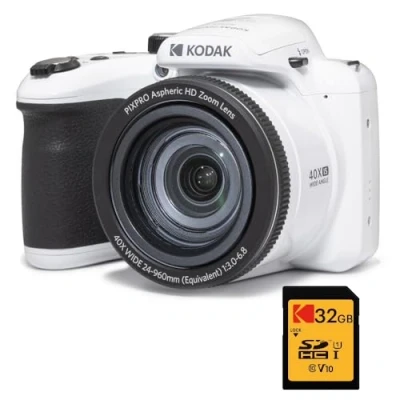 Imagen de Kodak Pixpro Astro Zoom AZ405 Pack de Puente Digital con Tarjeta SDHC Ultra High Speed U1 32 GB, cámara 20 megapíxeles, X40, Gran Angular, LCD, vídeo Full HD 1080p, OIS, Pila AA