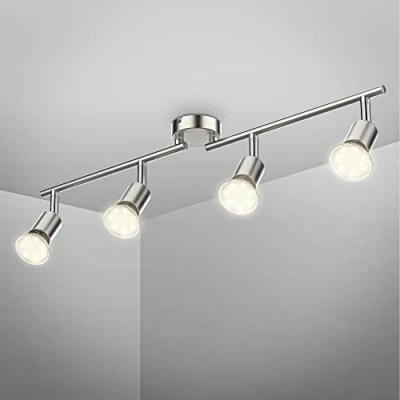 Imagen de B.K.Licht Lámpara de techo con 4 focos orientable incl. bombillas LED GU10 x 2,9W Fácil montaje Giratorios foco interior Luz cálida 260 lúm, 3000K Recta barra 60,5 10,5cm