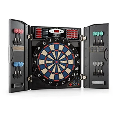 Imagen de Oneconcept Masterdarter Diana automática, electrónica, Dardo electrónico, Juego hasta 16 Jugadores, Rival Virtual, LED, 12 Dardos, Tríptico con Acabados en Metal, Negro