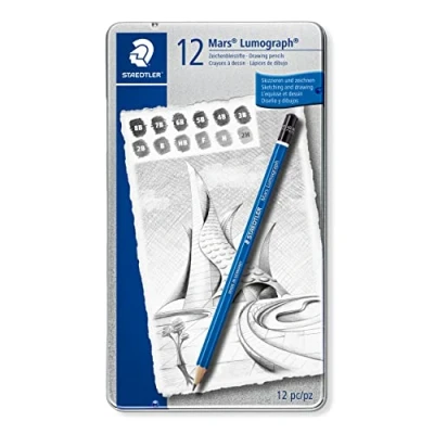 Imagen de STAEDTLER Mars Lumograph 100 G12 S, Pack de 12 Lápices Dibujo Distinta Dureza, Color Negro/ Azul