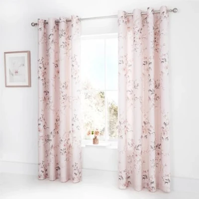 Imagen de Catherine Lansfield Canterbury Cortinas Heather con Ojales de fácil Cuidado, Blush, Eyelet Curtains 66x72 In