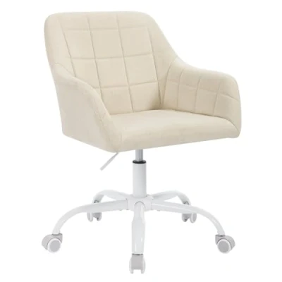 Imagen de WOLTU Silla Escritorio, Tocador, Giratoria con Ruedas, Ergonómica de Estudio, Altura Ajustable, Escritorio para Oficina y Dormitorio, Lino, Beige+Blanco, BS164be