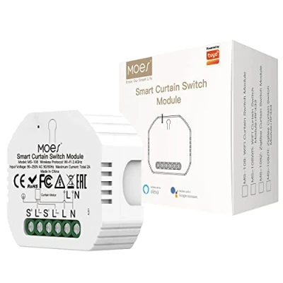 Imagen de MOES Tuya Alexa Módulo Persianas WiFi Inteligente, Interruptor de Interruptores para y cortinas con Motor eléctrico, Compatible Smart Life App, Google, Solo admite 2.4Ghz