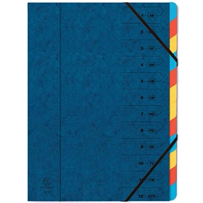 Imagen de Exacompta 54122E Carpeta Azul con 12 Compartimentos, Tamaño: 245 mm x 320 y 220g/m2, Capacidad:400 hojas (80gr.) Color