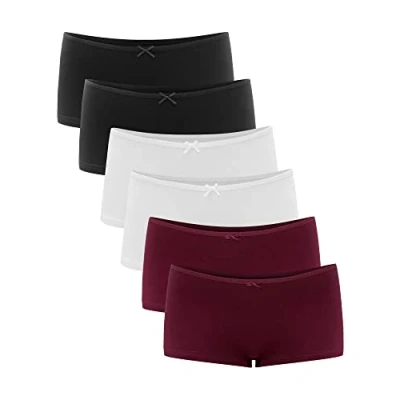 Imagen de Libella® Bragas Mujer Algodón Cómodo elástico Suave Culotte Shorts (Pack de 6) Negro Blanco Rojo azufaifo XL